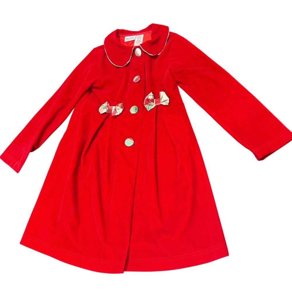 Blueberi Boulevard Girls Red Velvet Plaid Bow Holiday Dress Coat Size 7/8